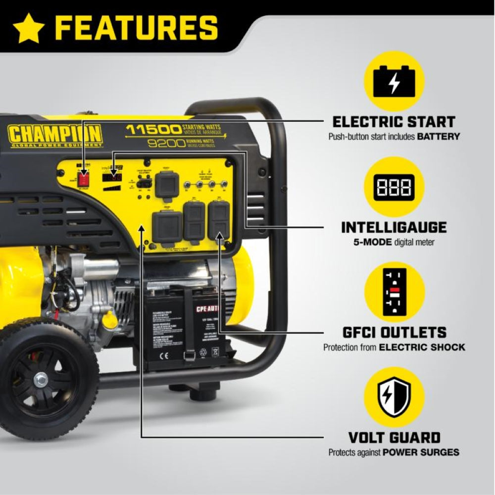 Champion 9200W Portable Generator W/Wheel Kit - 100110