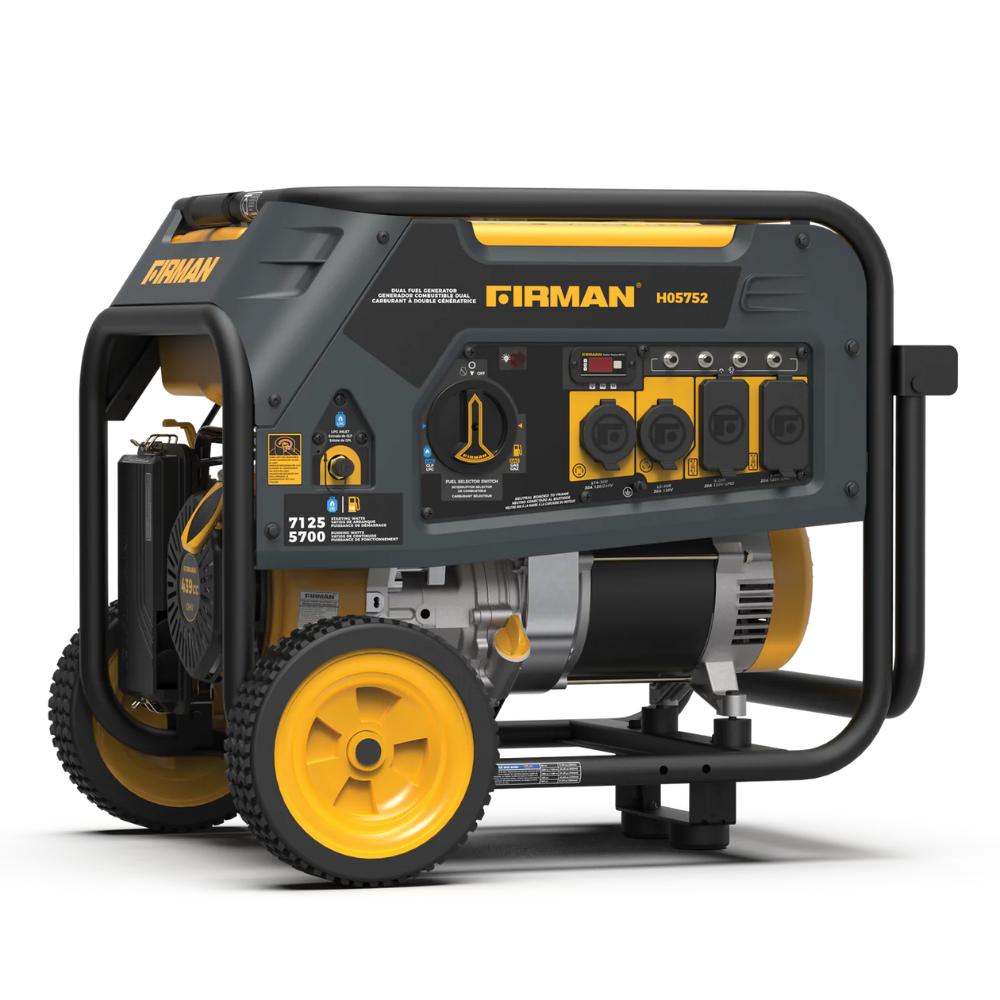 Firman Dual Fuel 7125/5700W Recoil Start Gas or Propane Powered Portable Generator with Wheel Kit - DS-H05752