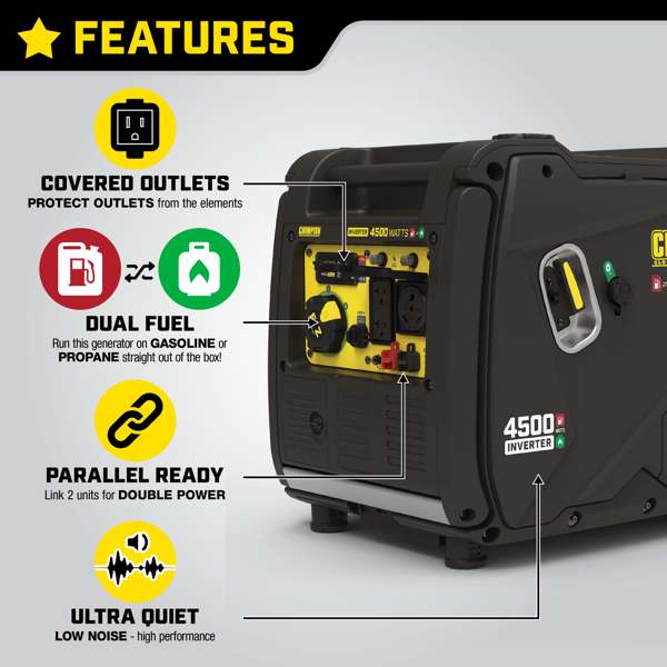 Champion 4500W Portable Inverter Generator, Dual Fuel- 200991