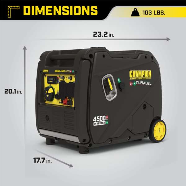 Champion 4500W Portable Inverter Generator, Dual Fuel- 200991
