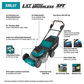 Makita XML07PT1 36V (18V X2) LXT® Brushless 21" Commercial Lawn Mower Kit with 4 Batteries (5.0Ah), Teal