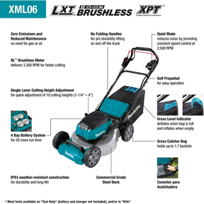 Makita XML06PT1 36V (18V X2) LXT® Brushless 18" Self-Propelled Commercial Lawn Mower Kit with 4 Batteries (5.0Ah)