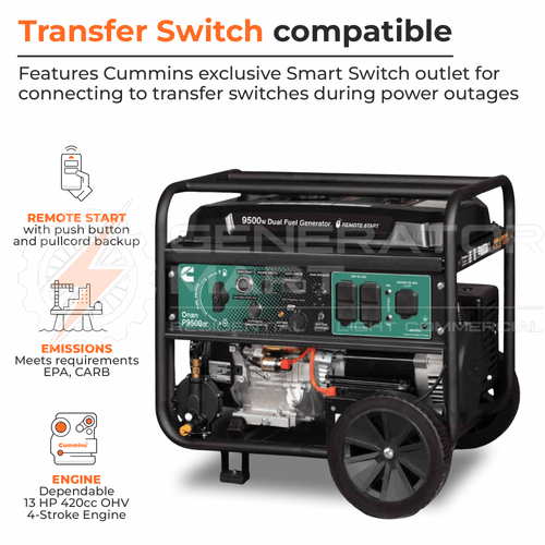 Cummins-Onan 9500W Portable Generator, Dual Fuel- P9500df