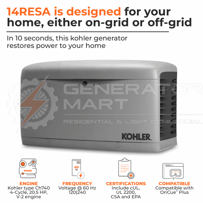 Kohler 14kW Home Standby Generator 14RESA