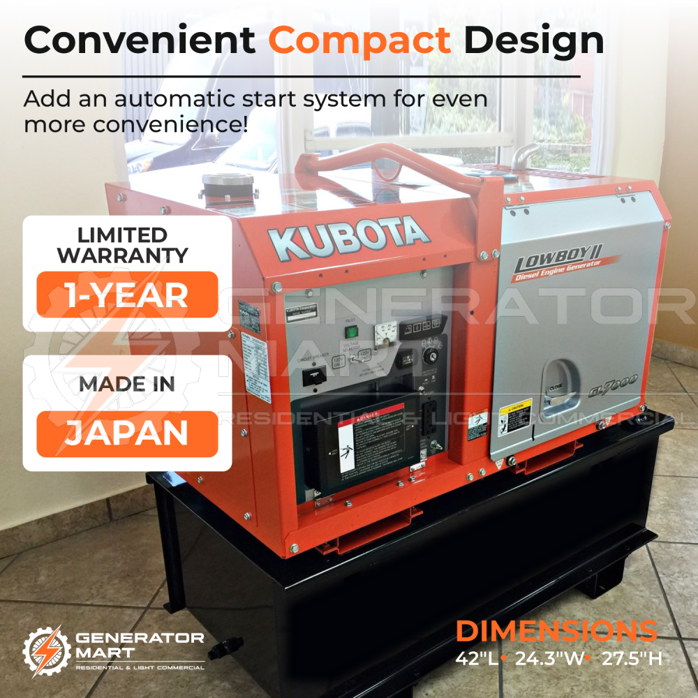 Kubota 7000W Portable Diesel Generator- Gl7000 Usa