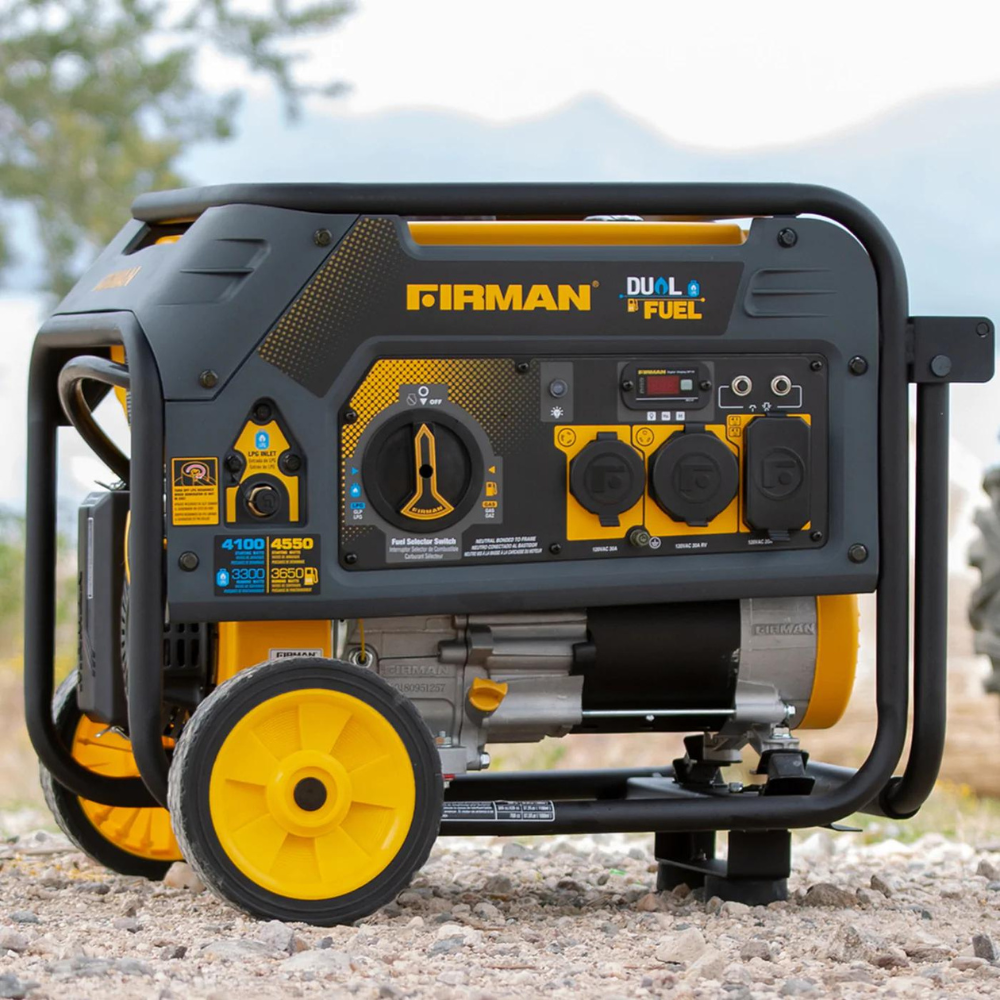 Friman Dual Fuel 4550/3650W Recoil Start Gas or Propane Powered Portable Generator with Wheel Kit - DS-H03652