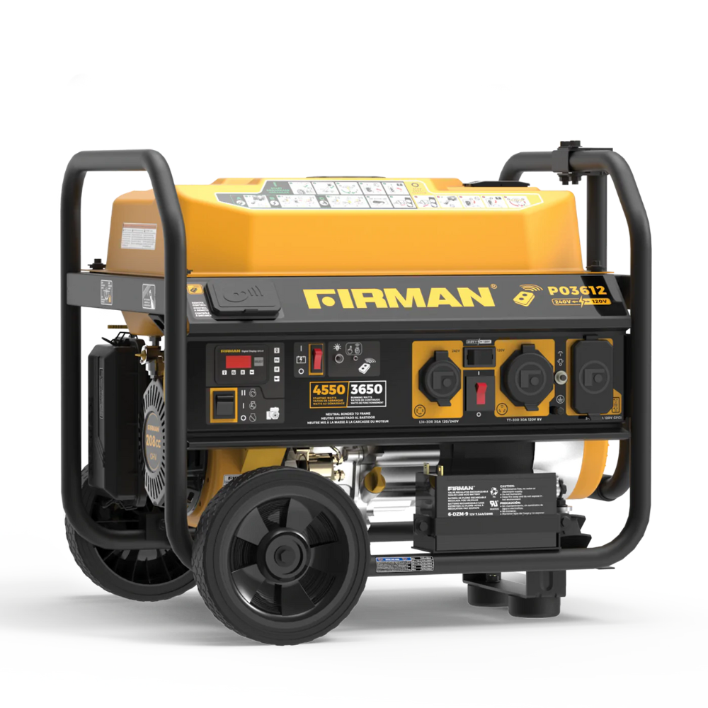 Firman Open Frame 4550/3650W Remote Start Gasoline Powered Portable Generator with Wheel Kit & 120/240V Voltage Selector - DS-P03612