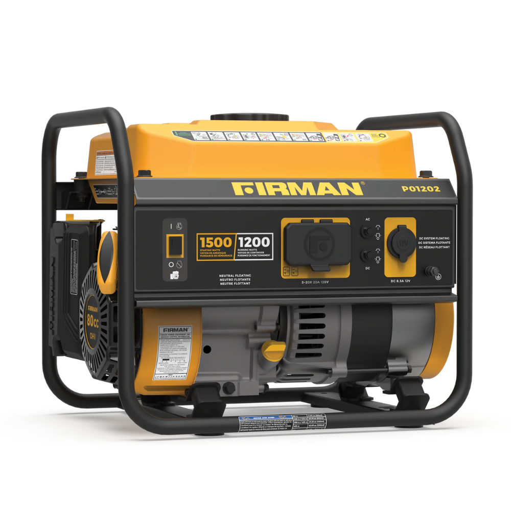 Firman 1500/1200 Watt Recoil Start Gas Portable Generator With 12V Outlet - DS-P01202