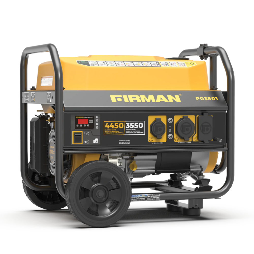 Firman Open Frame 4550/3550W Recoil Start Gasoline Powered Portable Generator with Wheel Kit and Cover - DS-P03501