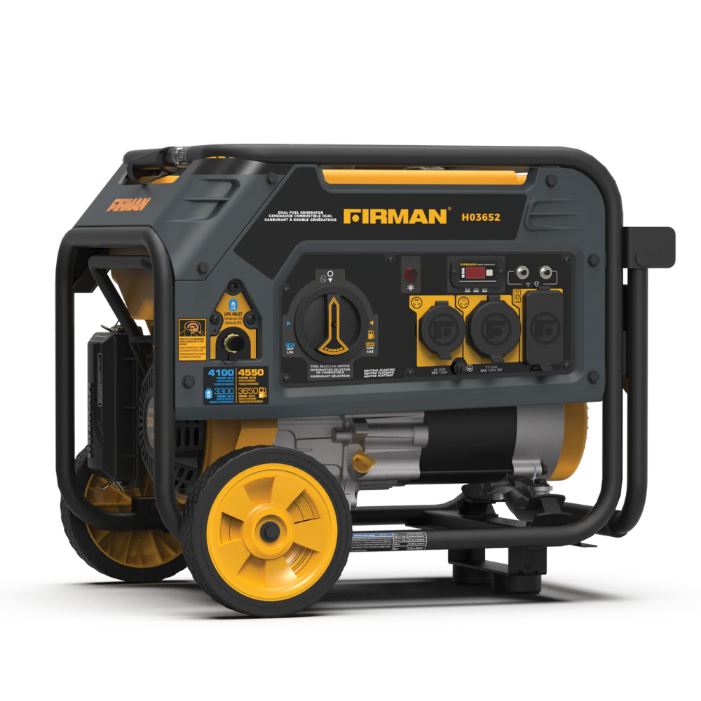 Friman Dual Fuel 4550/3650W Recoil Start Gas or Propane Powered Portable Generator with Wheel Kit - DS-H03652