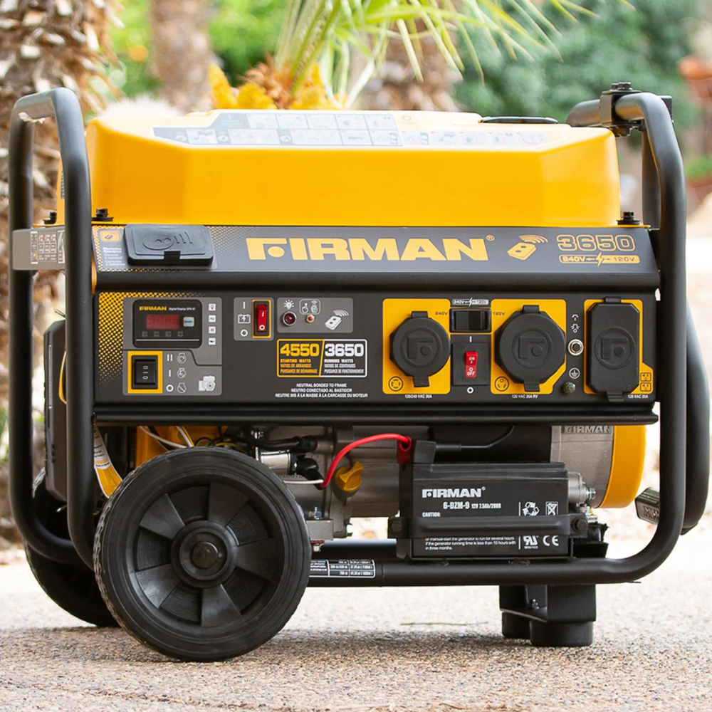 Firman Open Frame 4550/3650W Remote Start Gasoline Powered Portable Generator with Wheel Kit & 120/240V Voltage Selector - DS-P03612