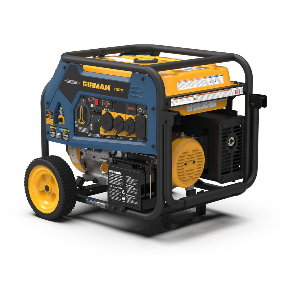 Firman Tri Fuel 10000/8000W Electric Start Gas, Propane or Natural Gas Powered Portable Generator with Wheel Kit - DS-T08071