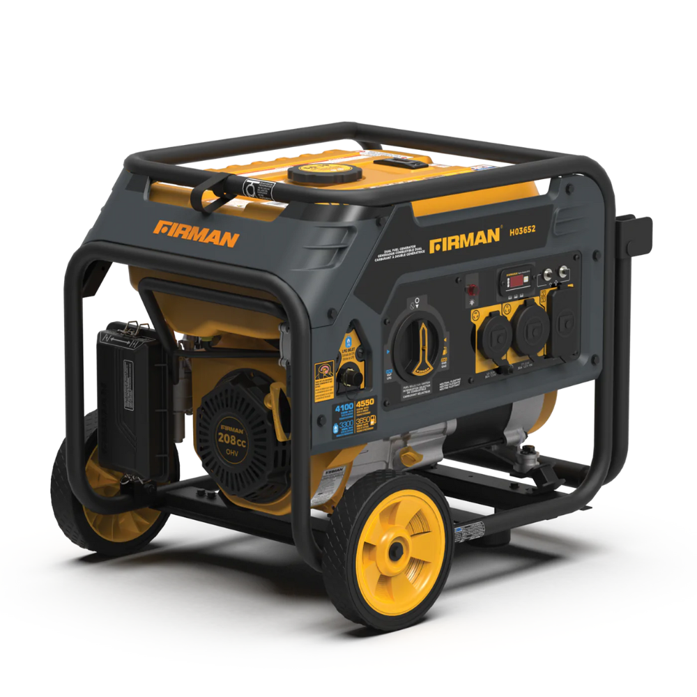 Friman Dual Fuel 4550/3650W Recoil Start Gas or Propane Powered Portable Generator with Wheel Kit - DS-H03652