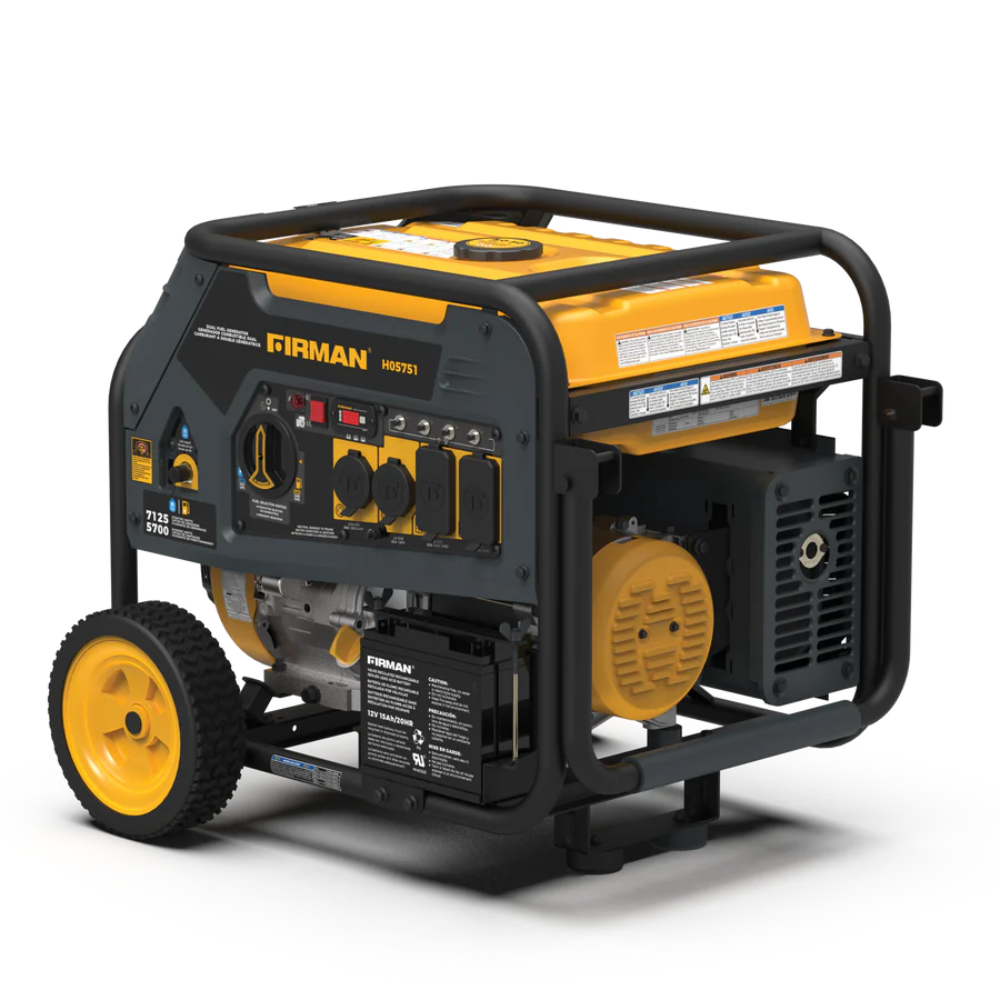 Firman Dual Fuel 7125/5700W Electric Start Gas or Propane Powered Portable Generator with Wheel Kit - DS-H05751