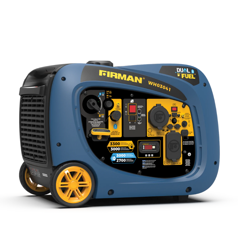 Firman Dual Fuel Inverter 3300/3000W Recoil Start Gasoline or Propane Powered Parallel Ready Portable Generator - DS-WH03041